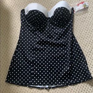 Black and white polka dot Spanx bathing suit TOP.